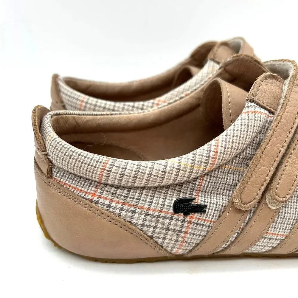 Lacoste Mystere Leather Sneakers Tan Plaid HoundstoothSize 7.5 EU 39 Preppy
